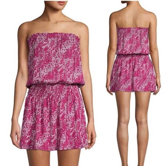 Ramy Brook Silk Printed St. Barts Silk Strapless Mini Dress Purple – Size Medium - Picture 1 of 7